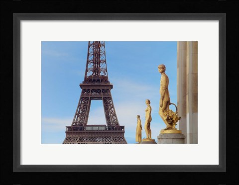 Framed Eiffel Tower and Les Oiseaux Statues Print