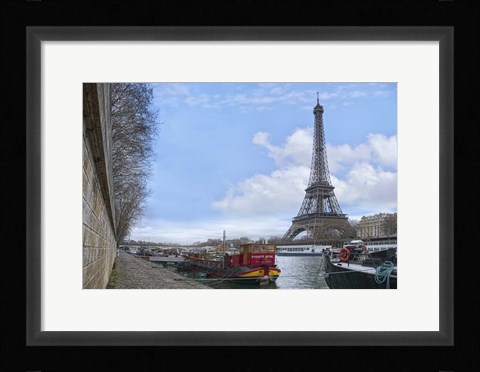 Framed Eiffel Tower and Seine Boats in Paris Print
