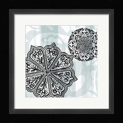 Framed Rosettes on Aqua II Print