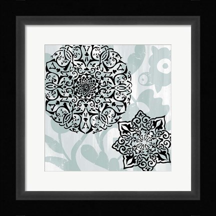 Framed Rosettes on Aqua IV Print