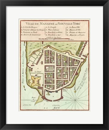 Framed Petite Map of Manhattan, New York Print