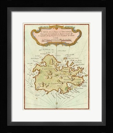 Framed Petite Map of Island of Antigua Print