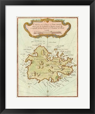 Framed Petite Map of Island of Antigua Print
