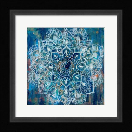 Framed Mandala in Blue II Print