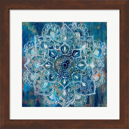 Framed Mandala in Blue II Print
