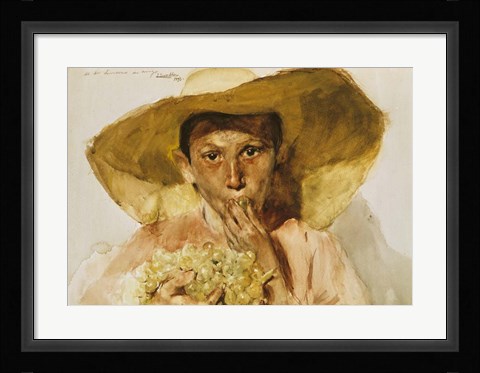 Framed Boy with Grapes Print