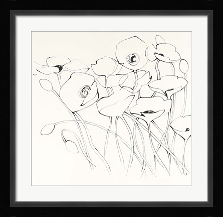 Framed Black Line Poppies I Print