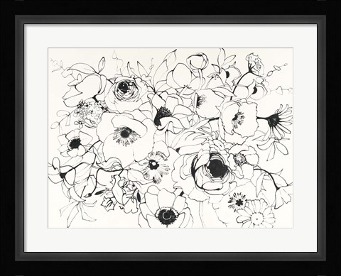 Framed Black Line Poppies Mix Print