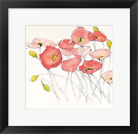 Framed Black Line Poppies I Watercolor Print