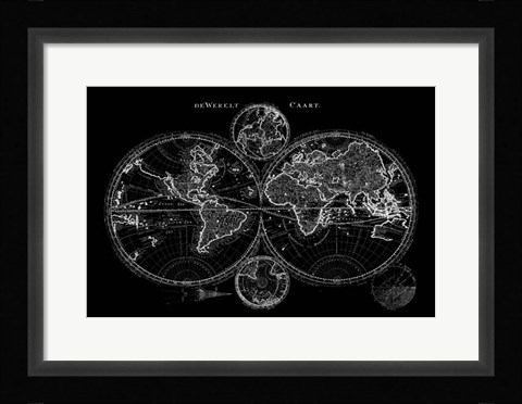Framed World Map Blueprint Print