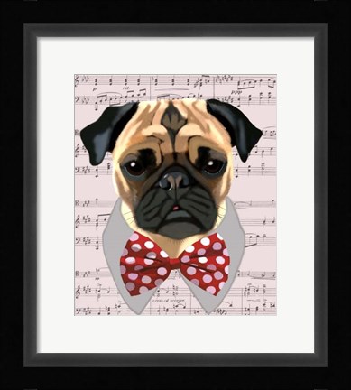 Framed Pug with Red and White Spotty Bow Tie Print