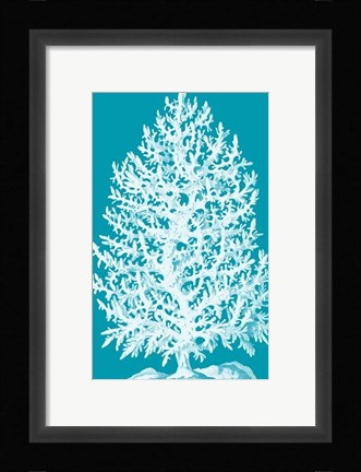 Framed Coral Tree White on Sea Blue Print