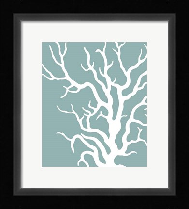 Framed Corals White on Mist Blue Green a Print