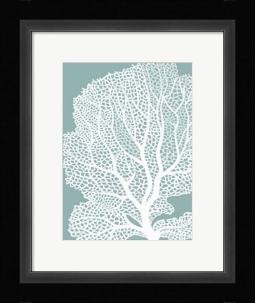 Framed Corals White on Mist Blue Green b Print