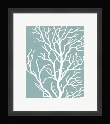 Framed Corals White on Mist Blue Green c Print