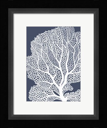 Framed Corals White on Indigo Blue b Print