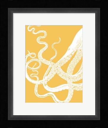 Framed Octopus Tentacles White On Mustard Print