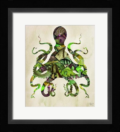 Framed Green and Purple Fishy Octopus Print