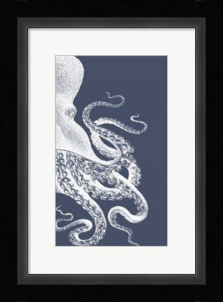 Framed Octopus Indigo Blue and Cream b Print
