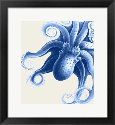 Framed Blue Octopus on Cream f Print