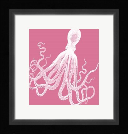 Framed Octopus White on Pink d Print