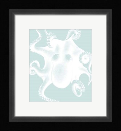 Framed White Octopus on Seafoam d Print