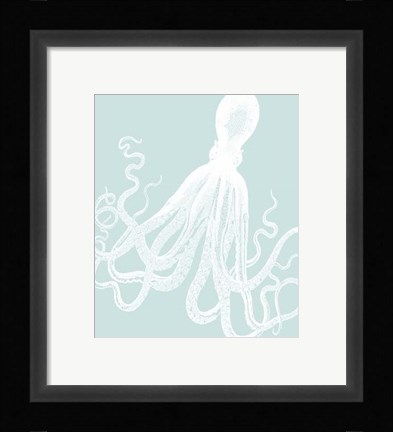 Framed White Octopus on Seafoam e Print