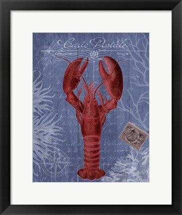 Framed Seaside Postcard Red on Blue d Print