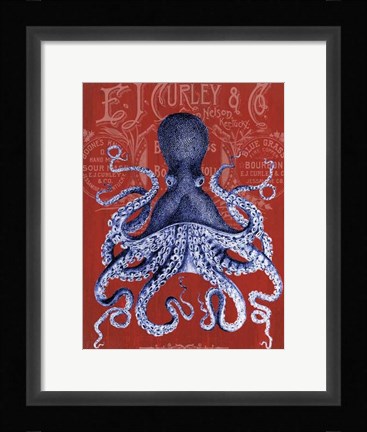 Framed Octopus Prohibition Octopus On Red Print