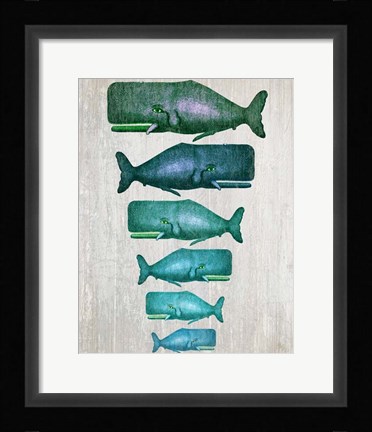 Framed Whale Family Green on White Print