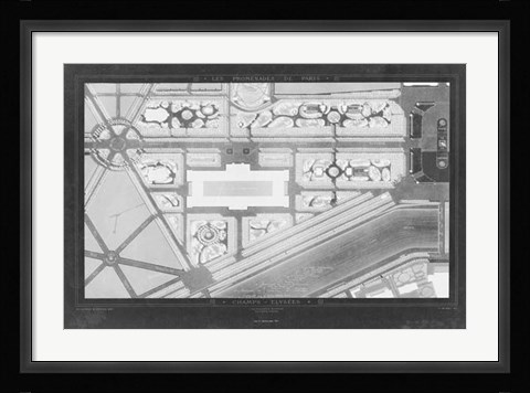 Framed French Garden Blueprint IV Print