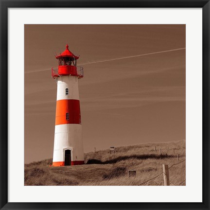 Framed Red &amp; White Lighthouse Print