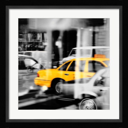 Framed Yellow Taxi Reflection Print