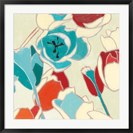 Framed Cloisonne Tulipe I Turquoise Vignette Print