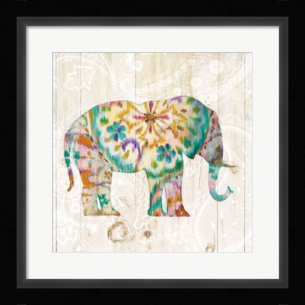Framed Boho Paisley Elephant I Print