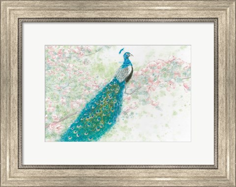 Framed Spring Peacock I Pink Flowers Print