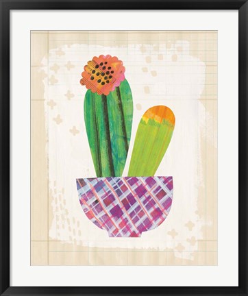 Framed Collage Cactus II on Graph Paper Print