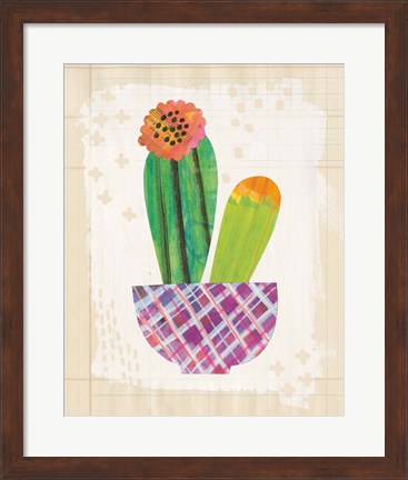 Framed Collage Cactus II on Graph Paper Print