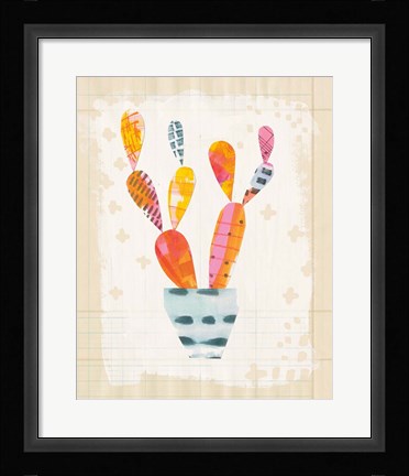 Framed Collage Cactus IV on Graph Paper Print