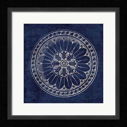 Framed Rosette I Indigo Print