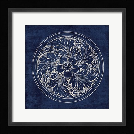 Framed Rosette II Indigo Print