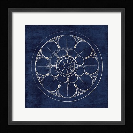 Framed Rosette III Indigo Print