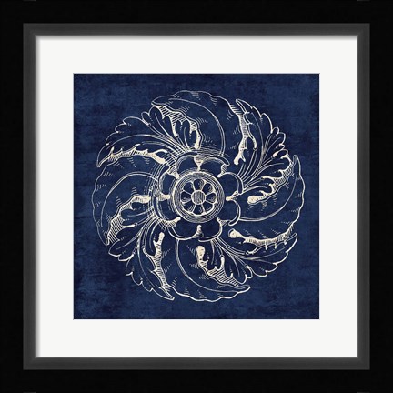Framed Rosette IV Indigo Print