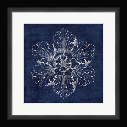 Framed Rosette V Indigo Print