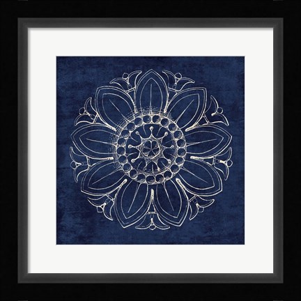 Framed Rosette VII Indigo Print