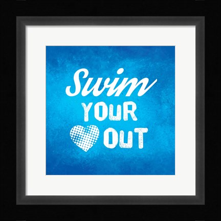 Framed Swim Your Heart Out - Blue Vintage Print