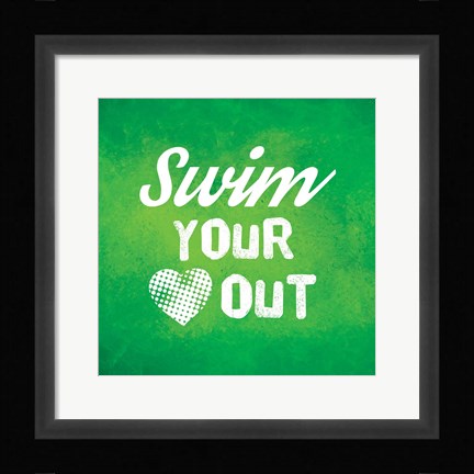 Framed Swim Your Heart Out - Green Vintage Print