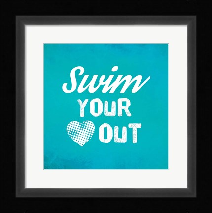 Framed Swim Your Heart Out - Teal Vintage Print