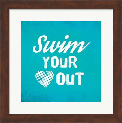 Framed Swim Your Heart Out - Teal Vintage Print