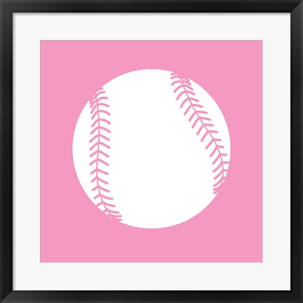 Framed White Softball on Baby Pink Print